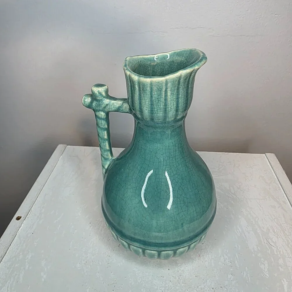Vintage McCoy Pottery Twisted Rope Handle Pitcher